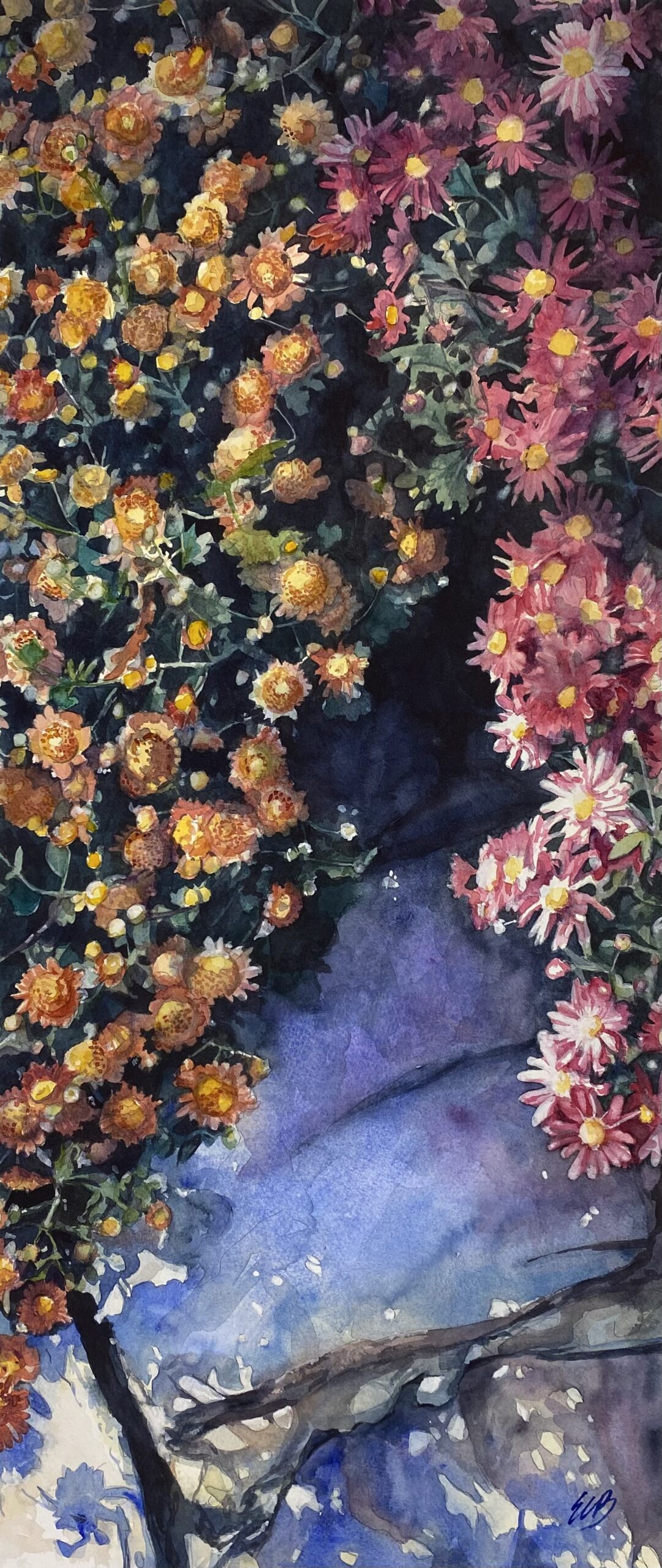 cascading-crysanthemums-japanese-garden-watercolor-erin-blumer